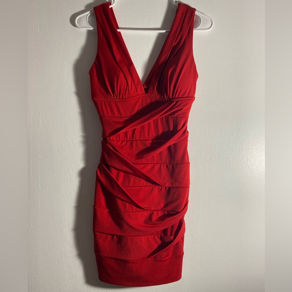 Emerald Sundae Red Ruched Cocktail Dress - Size Small
